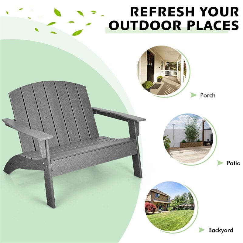 All-Weather HDPE Adirondack Loveseat Chair, Outdoor Adirondack Bench with Wide Armrests & 660 LBS Capacity for Patio, Garden, Backyard Fire Pit