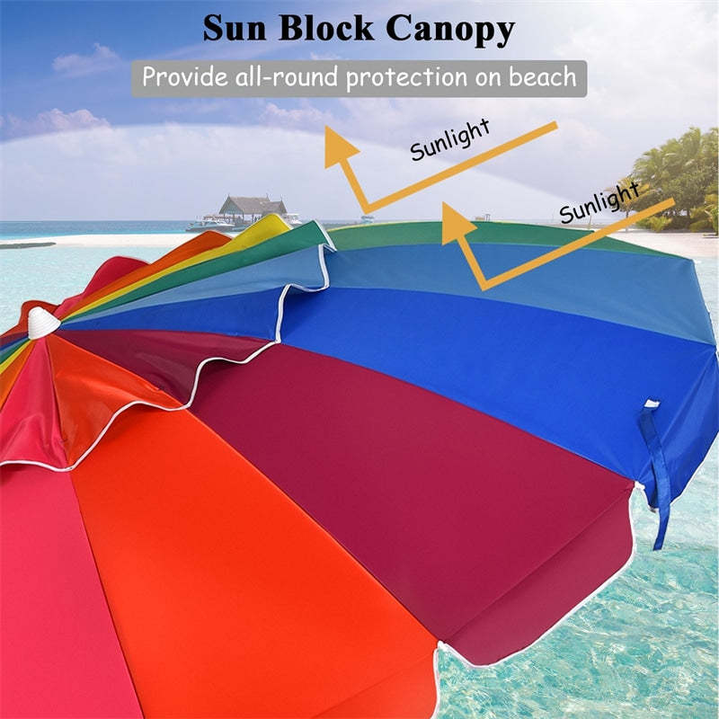 8 FT Portable Beach Umbrella Outdoor Tilt Market Umbrella with Sand Anchor & Carry Bag