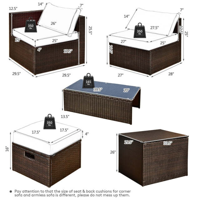8PCS Patio Furniture Set Outdoor Space Saving PE Rattan Sectional Sofa Wicker Conversation Set w/ Storage Box, Glass Table, Waterproof Cover