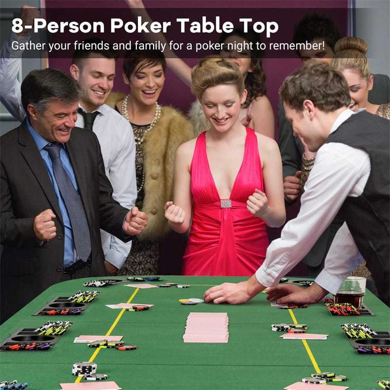 8-Player Folding Poker Table Top, 79" x 36" Portable Anti-Slip Texas Holdem Poker Mat with Carry Bag, Cup Holders & Chip Trays for Blackjack, Casino