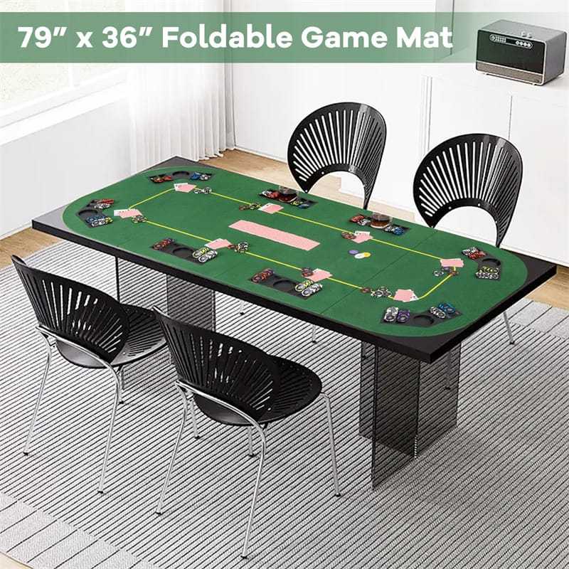 8-Player Folding Poker Table Top, 79" x 36" Portable Anti-Slip Texas Holdem Poker Mat with Carry Bag, Cup Holders & Chip Trays for Blackjack, Casino