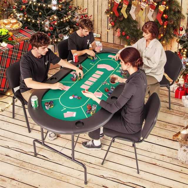 8-Player Poker Table, 72" Foldable Card Game Table with 8 Cup Holders, Casino-Grade Felt Surface, Portable Texas Holdem Table for Blackjack