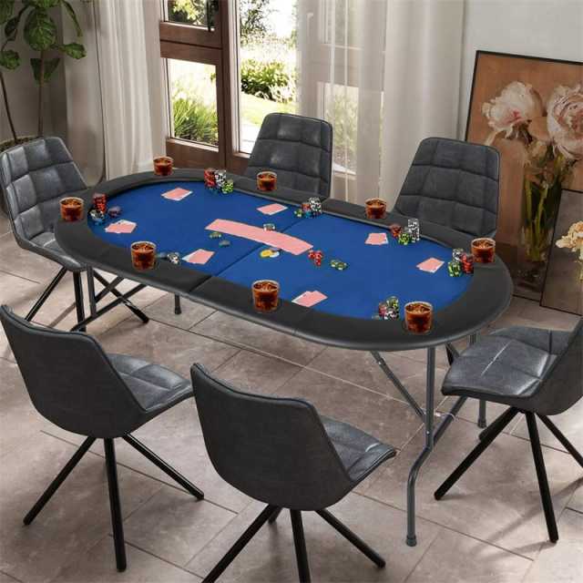 8-Player Poker Table, Foldable Card Board Game Table with Cup Holders, Casino-Grade Felt, Portable Texas Holdem Table for Blackjack Casino Games