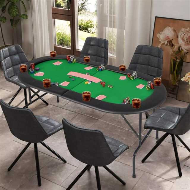 8-Player Poker Table, Foldable Card Board Game Table with Cup Holders, Casino-Grade Felt, Portable Texas Holdem Table for Blackjack Casino Games