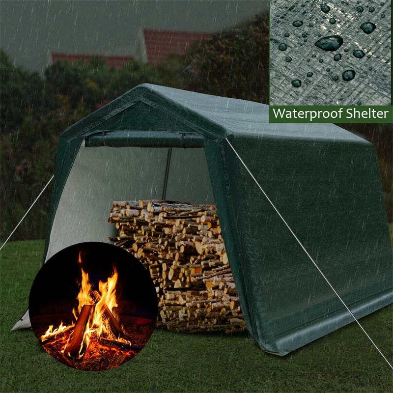 8x14 FT Heavy Duty Steel Enclosed Carport with Waterproof Ripstop Cover, Portable Garage Shelter Tent for Cars, Motorcycles, ATVs & Patio Storage