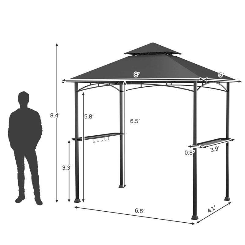 8' x 5' Grill Gazebo Double Tier Vented Roof Outdoor Barbecue Gazebo Canopy Tent BBQ Shelter Gazebo with 2 Side Shelves