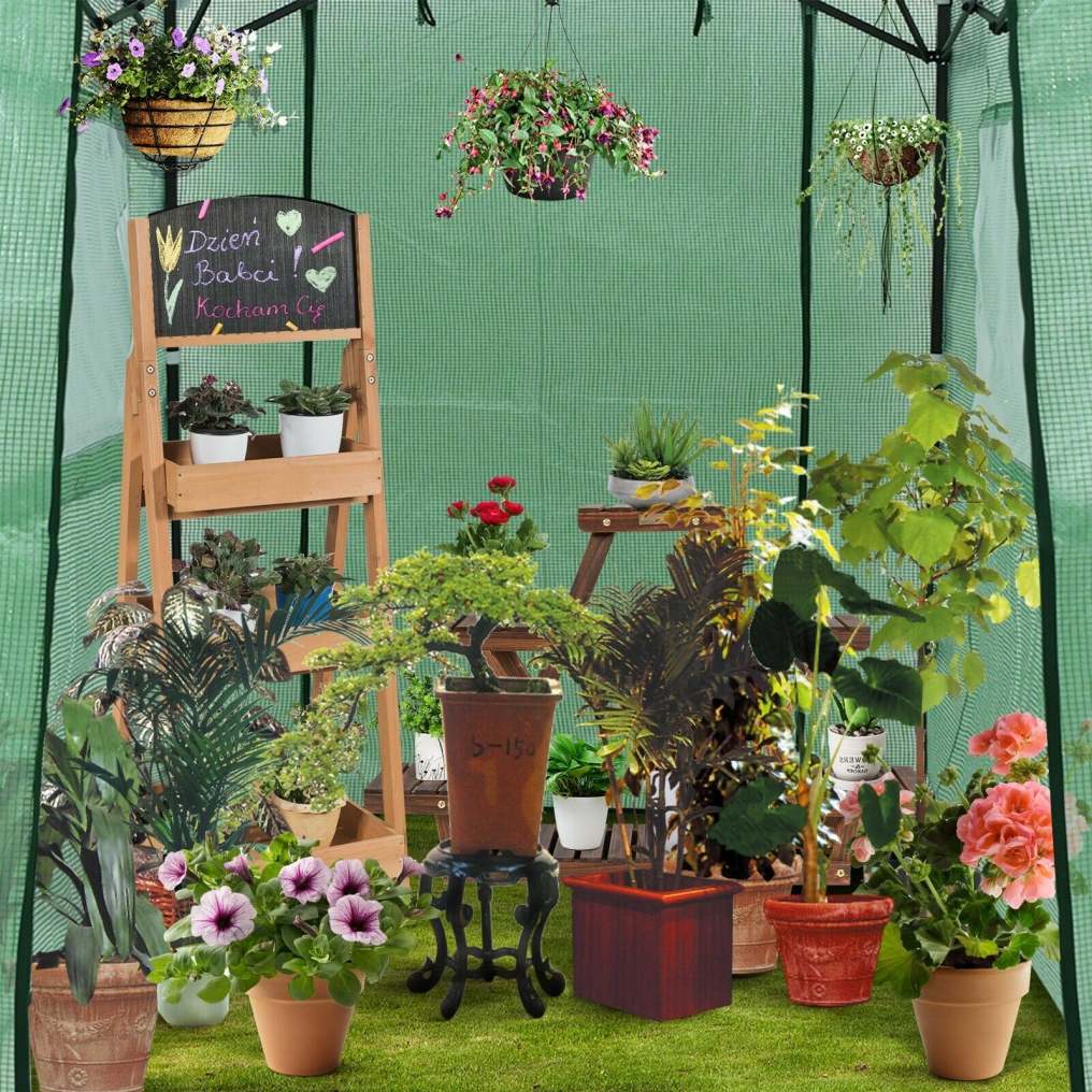 8’ x 6’ Outdoor Portable Walk-in Greenhouse with Roll-up Doors and Windows