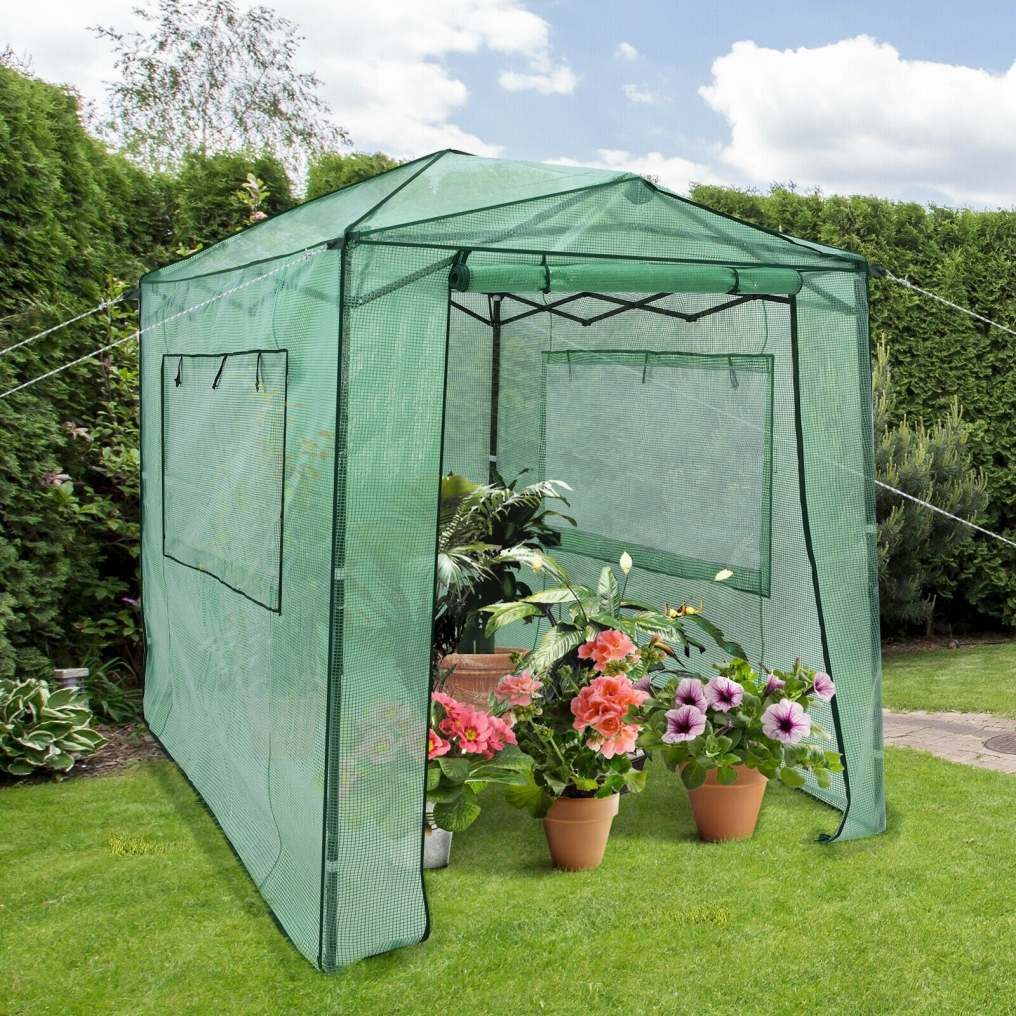 8’ x 6’ Outdoor Portable Walk-in Greenhouse with Roll-up Doors and Windows