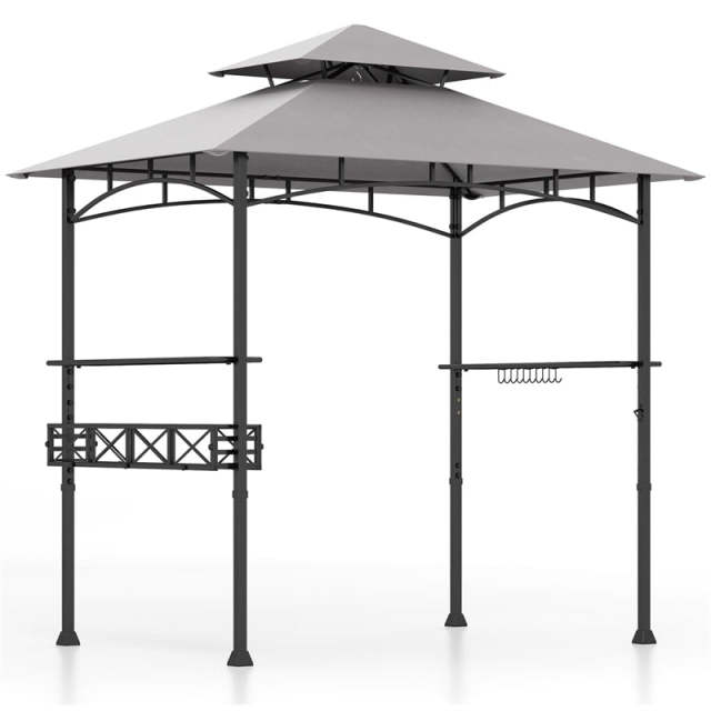 8 x 5Ft Grill Gazebo, 2-Tier Canopy Outdoor Barbecue Gazebo with 2 Shelves & Storage Baskets for Backyard Garden Poolside
