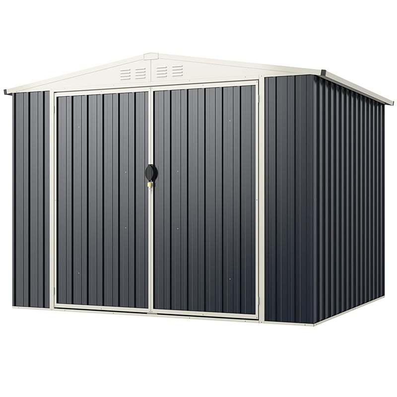 7.5x6.3FT All-Weather Metal Storage Shed with Lockable Door & Snap-On Assembly, Galvanized Steel Utility Tool House for Garden, Backyard, Patio