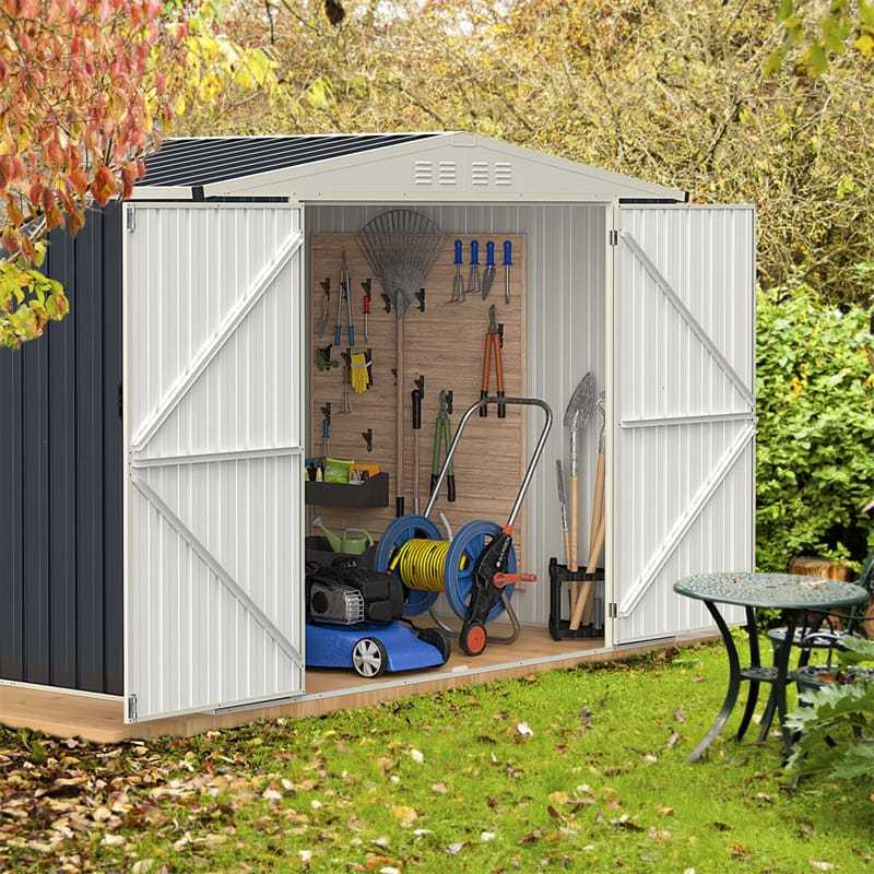 7.5x6.3FT All-Weather Metal Storage Shed with Lockable Door & Snap-On Assembly, Galvanized Steel Utility Tool House for Garden, Backyard, Patio