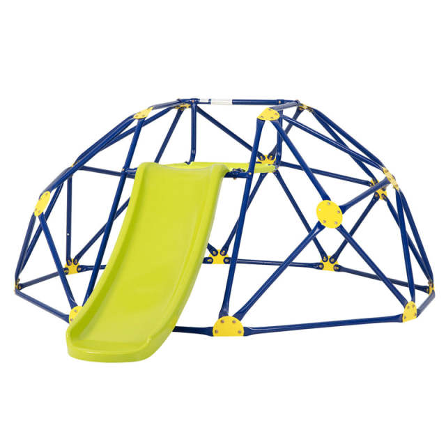 8FT Climbing Dome with Slide, 2-in-1 Geometric Dome Climber Indoor Outdoor Jungle Gym Monkey Bar Climbing Toys for Kids & Toddlers