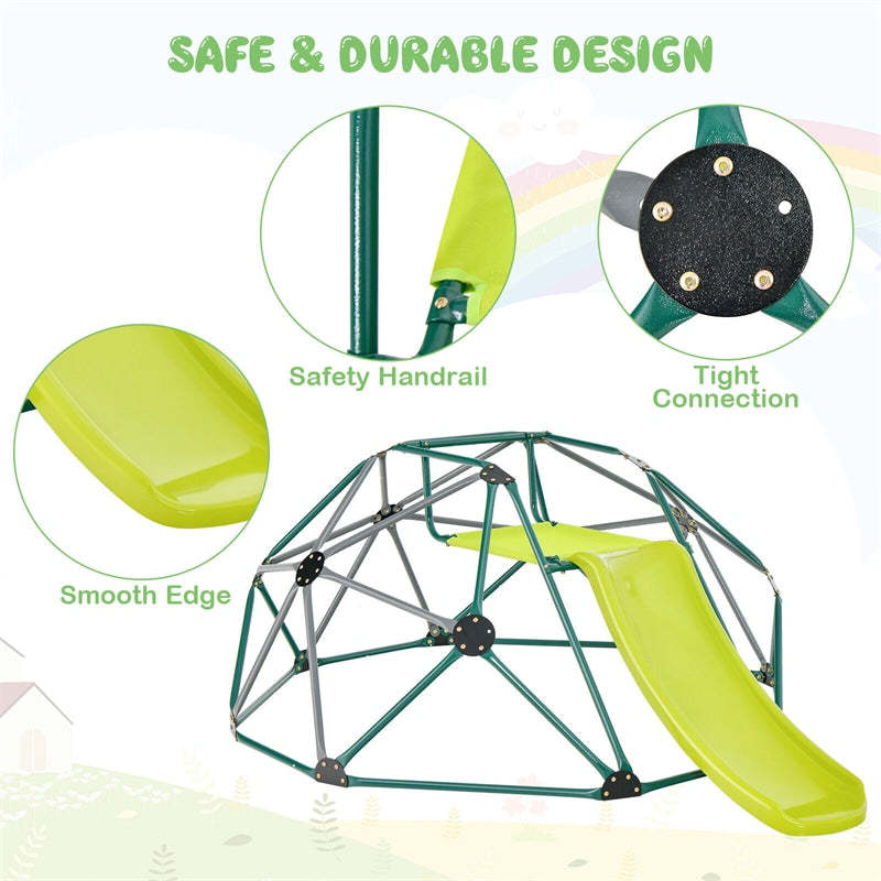 8FT Climbing Dome with Slide, 2-in-1 Geometric Dome Climber Indoor Outdoor Jungle Gym Monkey Bar Climbing Toys for Kids & Toddlers