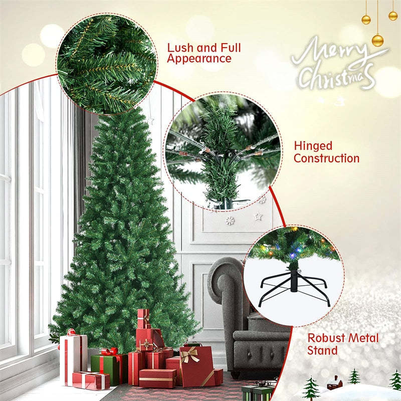 8ft Pre-lit Artificial Christmas Tree Hinged Remote Control Xmas Tree with 600 Color Changing LED Lights & 9 Lighting Modes