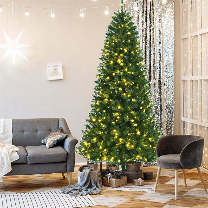 8ft Pre-lit Artificial Christmas Tree Hinged Remote Control Xmas Tree with 600 Color Changing LED Lights & 9 Lighting Modes
