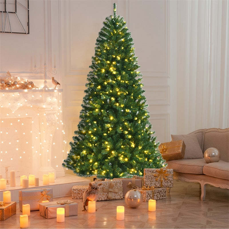 8ft Pre-lit Artificial Christmas Tree Hinged Remote Control Xmas Tree with 600 Color Changing LED Lights & 9 Lighting Modes