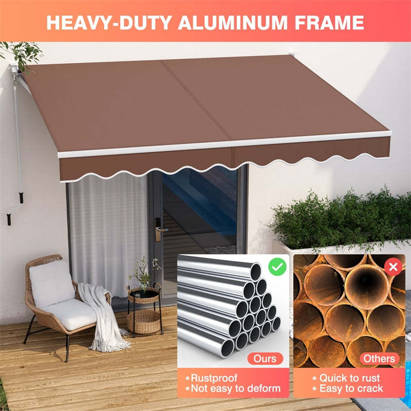 8x6.6FT Manual Retractable Awning, Aluminum Patio Sun Shade with Crank Handle, UV & Waterproof Awning Cover for RVs, Balcony, Porch, Window