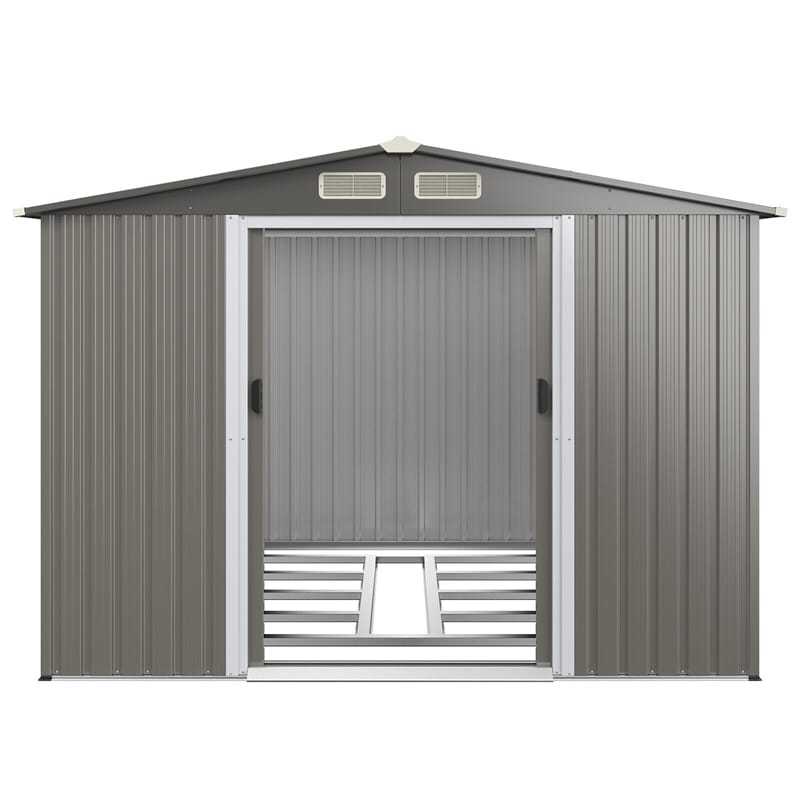 8' x 6' Outdoor Storage Shed Galvanized Steel Garden Tool House with Foundation, 4 Louvers, Double Doors & Ramp for Lawn Yard