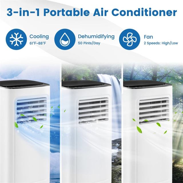 9000 BTU Portable Air Conditioner, 3-in-1 AC Cooling Unit with Dehumidifier, Remote Control & Window Kit for Rooms up to 280 Sq.Ft