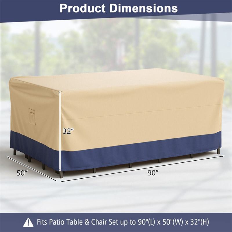 Patio Dining Set Cover 90"x50" Rectangle Table & Chair Set Cover with Padded Handle, Air Vent, Waterproof Outdoor Furniture Cover
