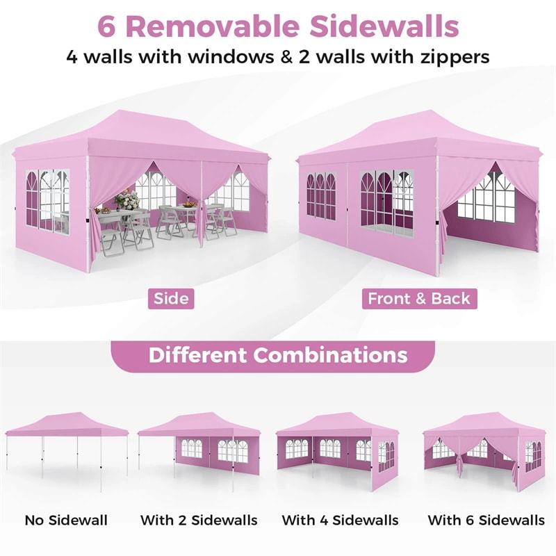 10x20FT Pop Up Canopy with 6 Removable Sidewalls/Windows, 8-Pack Sandbags & Carrying Bag, UPF50+ Sun Protection Tent for Outdoor Wedding Party