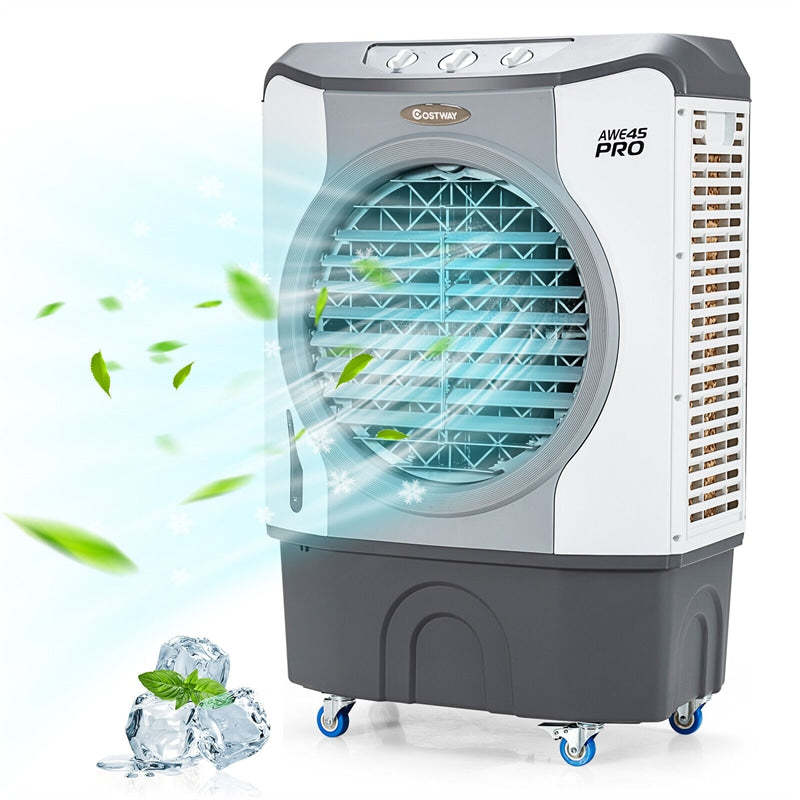 3450 CFM Industrial Evaporative Cooler, 4-in-1 Portable Air Cooler Fan Humidifier Purifier with 45L Tank, 100°Oscillation & 4 Universal Casters
