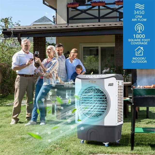 3450 CFM Industrial Evaporative Cooler, 4-in-1 Portable Air Cooler Fan Humidifier Purifier with 45L Tank, 100°Oscillation & 4 Universal Casters