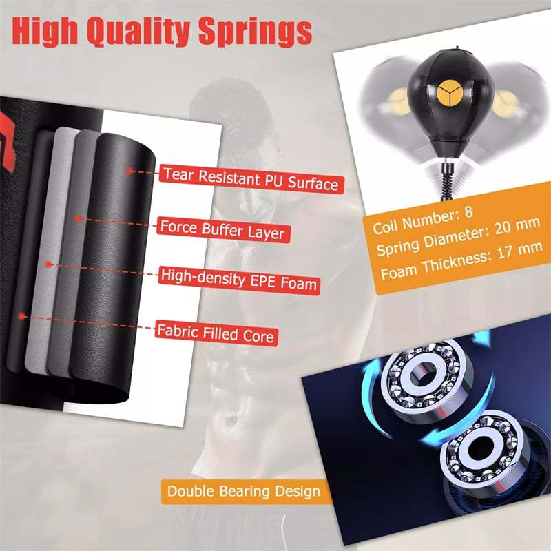 Boxing Speed Trainer, Freestanding Punching Bag with 360° Spinning Bar, Reflex Speed Balls, Fillable Base, Adjustable Boxing Training Equipment Adults