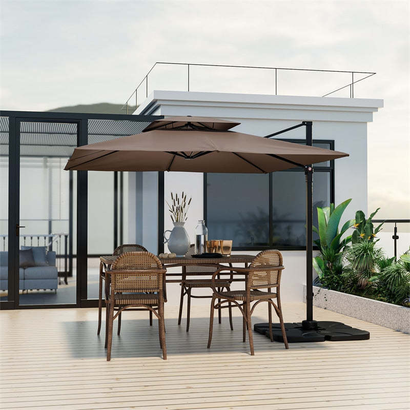 9.5FT Double Top Cantilever Umbrella, Heavy Duty Offset Hanging Patio Umbrella Square Outdoor Umbrella with 360° Rotation & Cross Base