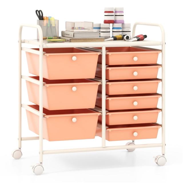 9-Drawer Rolling Storage Cart, Mobile Art & Craft Supply Organizer on Wheels, Metal Frame, Drawer Utility Cart for Classroom Office Home Salon