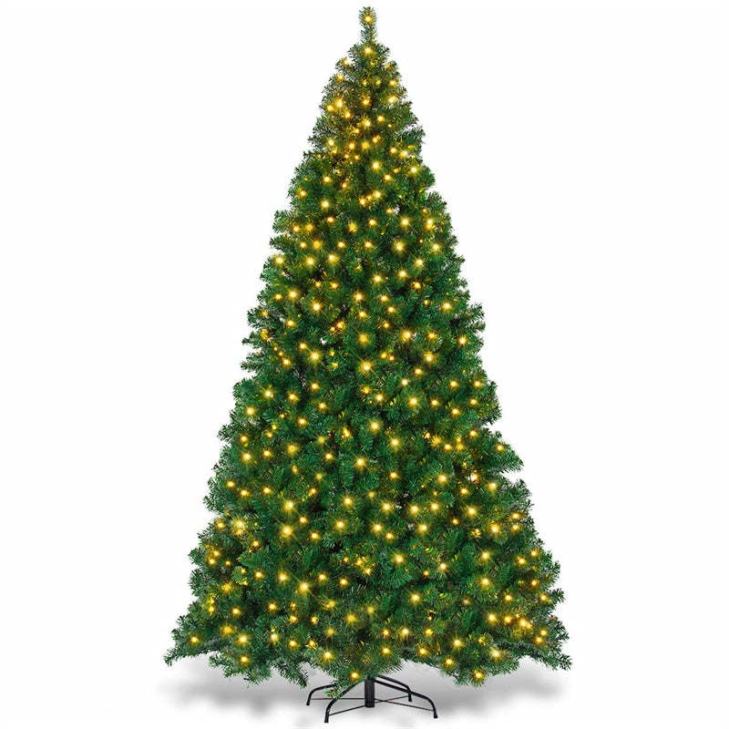 9ft Pre-lit Christmas Tree with 700 LED Lights, Solid Metal Stand, UL-Certified Transformer, Artificial Hinged Spruce Xmas Tree for Holiday Decor