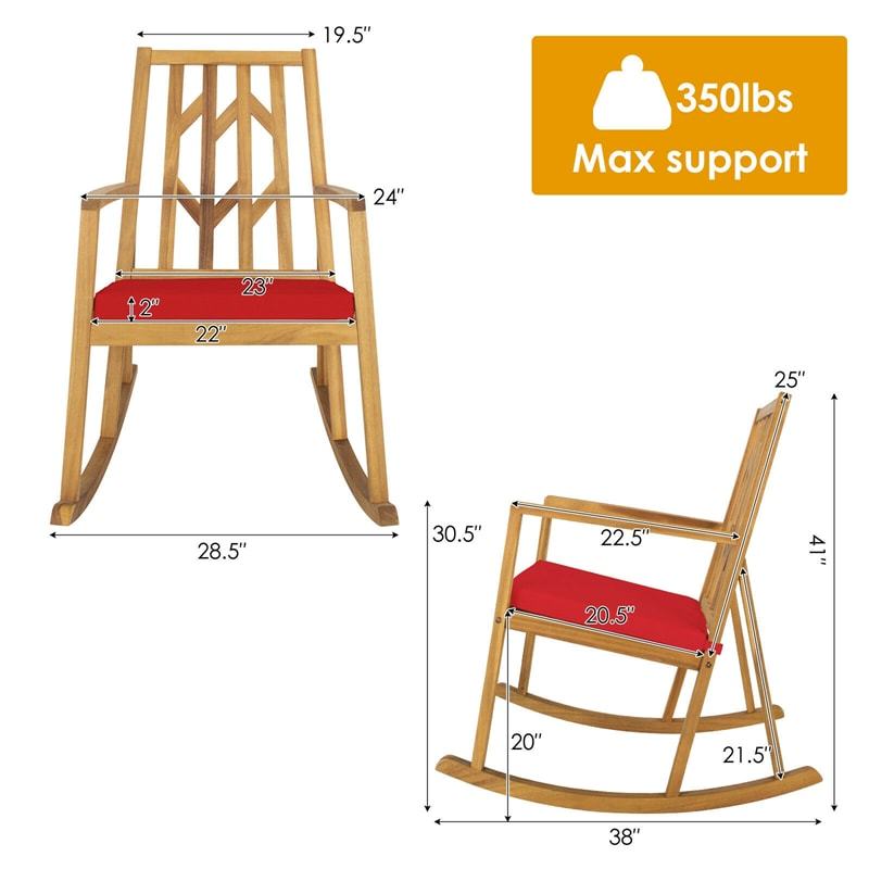 Outdoor Acacia Wood Rocking Chair with Removable Cushion & Armrest, Wood Patio Porch Rocker for Garden Backyard Poolside Deck