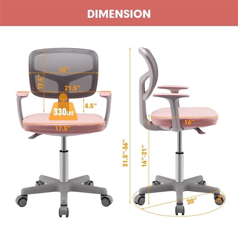 Kids Desk Chair, Adjustable Children Study Computer Chair with Wheels, Arms & Lumbar Support, Swivel Mesh Office Chair for Boys Girls Aged 4-13