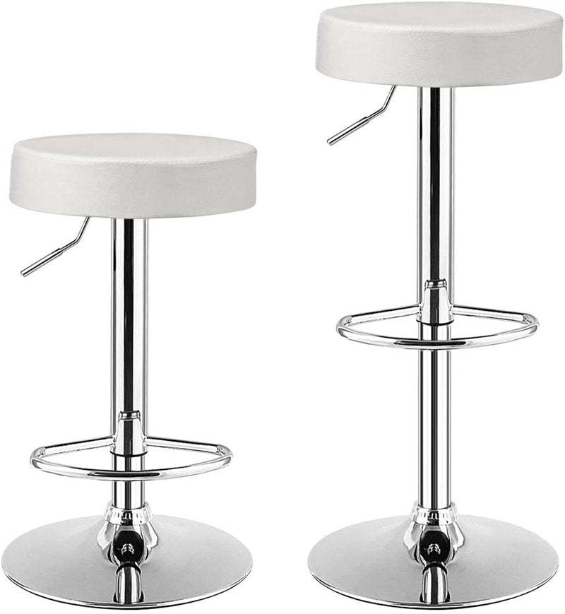 Swivel Bar Stool Set of 2, Adjustable Modern Backless Round Barstool PU Leather Armless Bar Chair with Chrome Footrest & Metal Frame