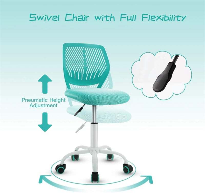 Kids Desk Chair, Height Adjustable Children Office Study Computer Chair with Lumbar Support, Mid Back Swivel Armless Mesh Task Student Chair