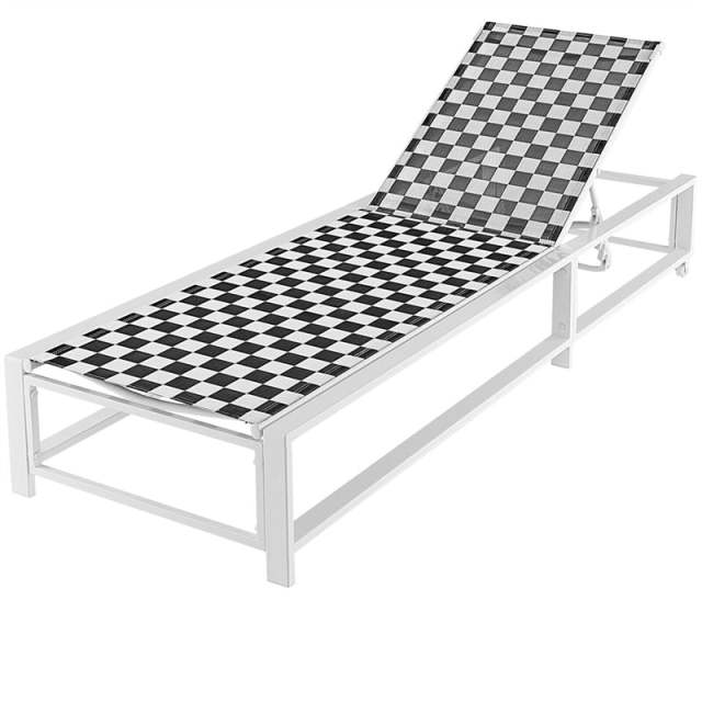 Outdoor Chaise Lounge Adjustable Patio Lounge Chair Metal Frame Garden Reclining Poolside Chair with Breathable Fabric & Wheels