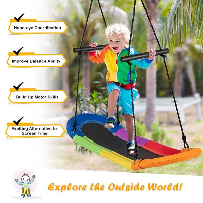 Saucer Tree Swing Adjustable Height Surfing Swing with Soft Handles & Padded Edge, Oval Hanging Platform Swing for Kids Outdoor Indoor Fun