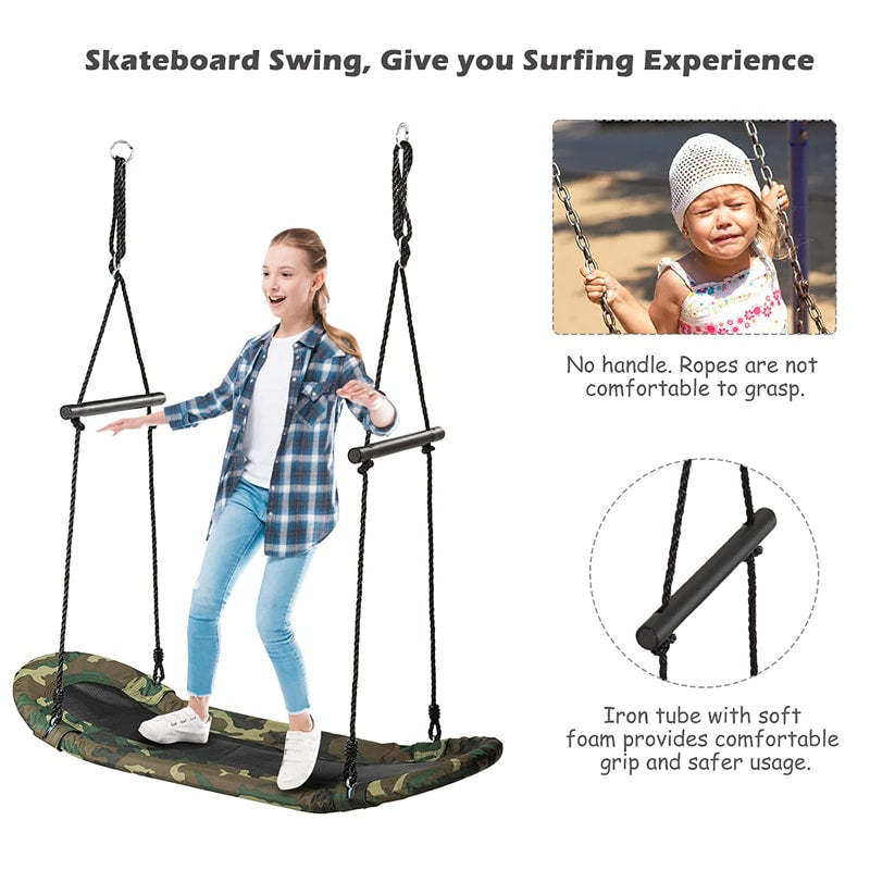 Saucer Tree Swing Adjustable Height Surfing Swing with Soft Handles & Padded Edge, Oval Hanging Platform Swing for Kids Outdoor Indoor Fun