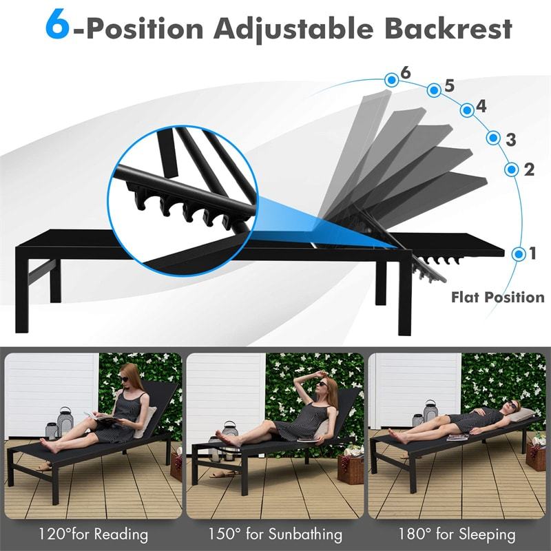 Aluminium Outdoor Chaise Lounge with 6-Position Adjustable Backrest,  Patio Lounge Chair Sun Lounger for Poolside, Backyard, Deck