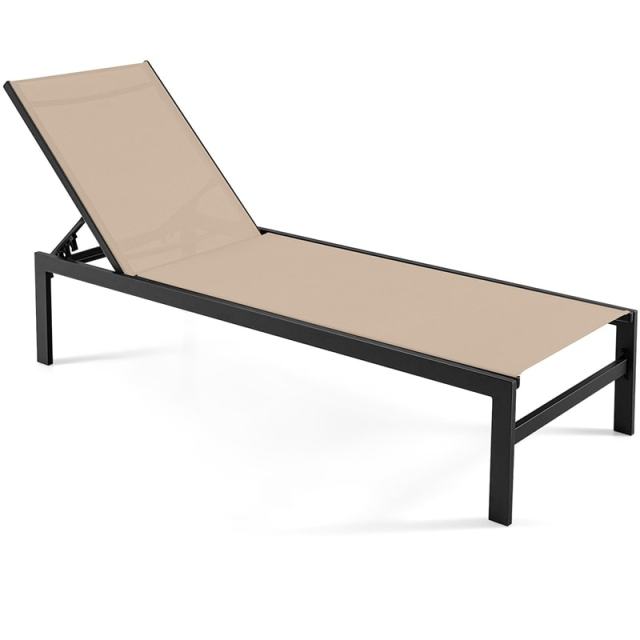 Aluminium Outdoor Chaise Lounge with 6-Position Adjustable Backrest,  Patio Lounge Chair Sun Lounger for Poolside, Backyard, Deck