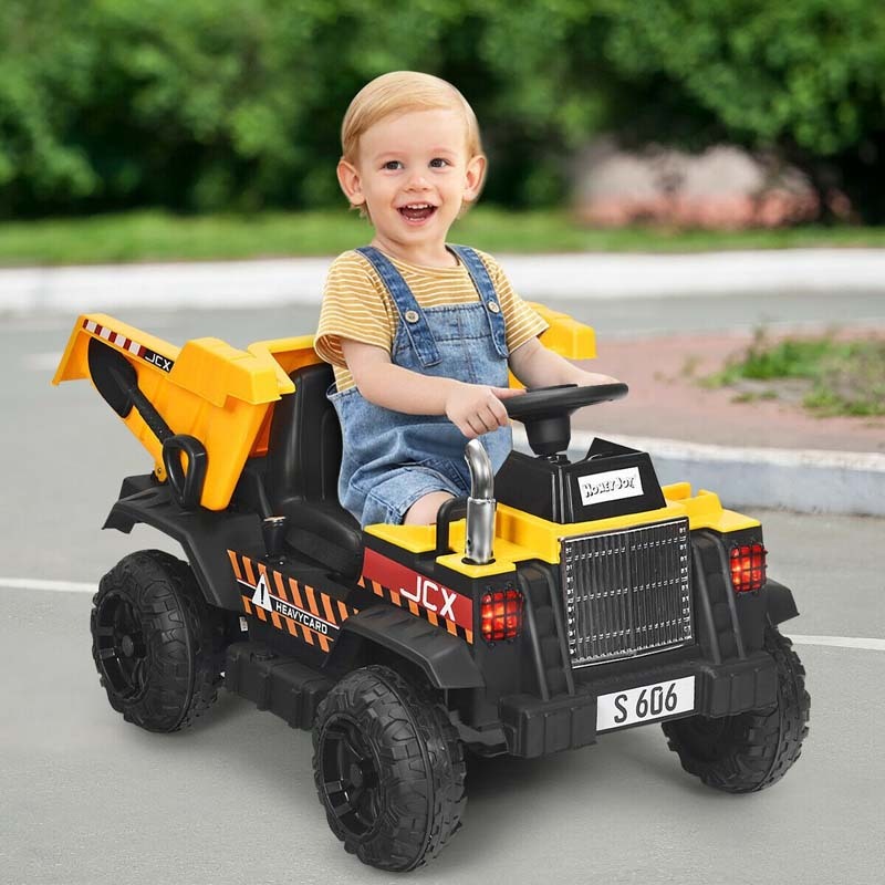 Kids Ride On Dump Truck 12V Battery Powered RC Construction Vehicle Ride On Tractor with Bucket & Electric Dump Bed