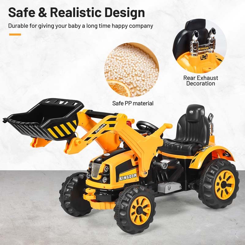 12V Kids Ride-On Excavator Truck, Battery-Powered Construction Vehicle with Front Loader Shovel, Ride-On Digger Toy for Boys Girls Ages 3-8