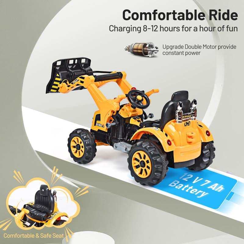 12V Kids Ride-On Excavator Truck, Battery-Powered Construction Vehicle with Front Loader Shovel, Ride-On Digger Toy for Boys Girls Ages 3-8
