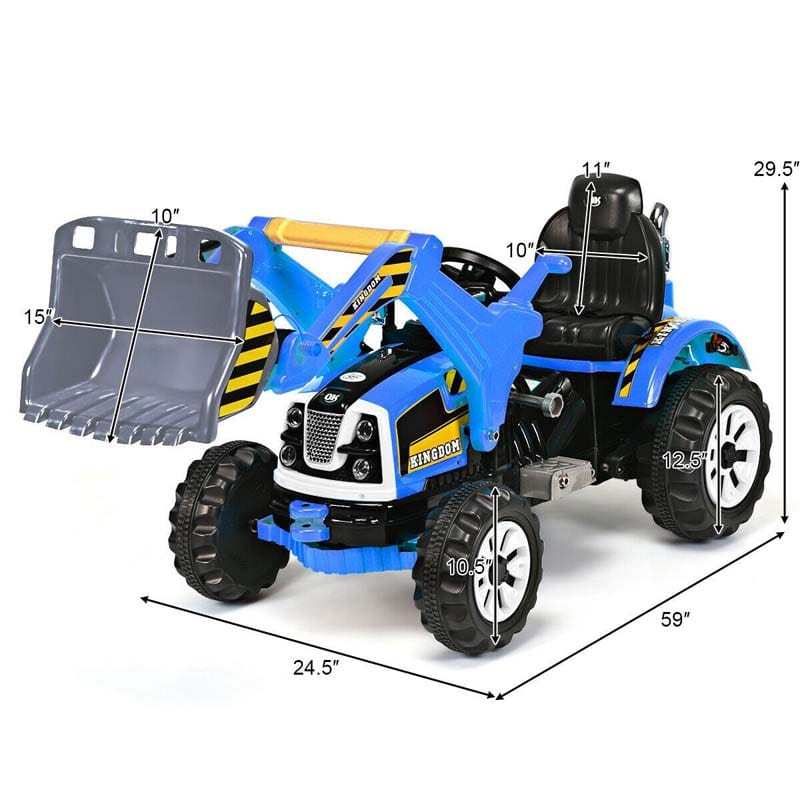 12V Kids Ride-On Excavator Truck, Battery-Powered Construction Vehicle with Front Loader Shovel, Ride-On Digger Toy for Boys Girls Ages 3-8