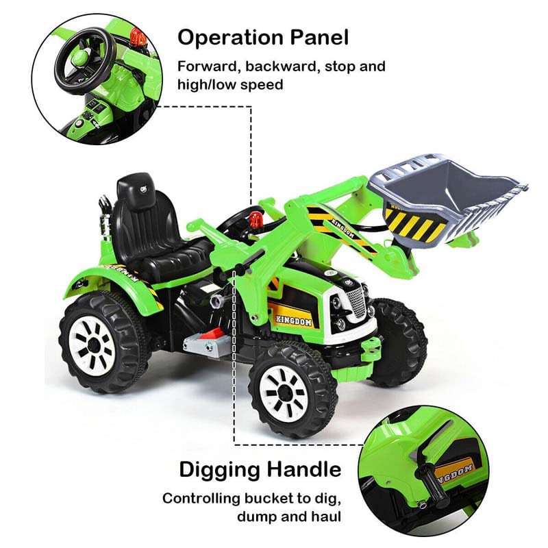 12V Kids Ride-On Excavator Truck, Battery-Powered Construction Vehicle with Front Loader Shovel, Ride-On Digger Toy for Boys Girls Ages 3-8