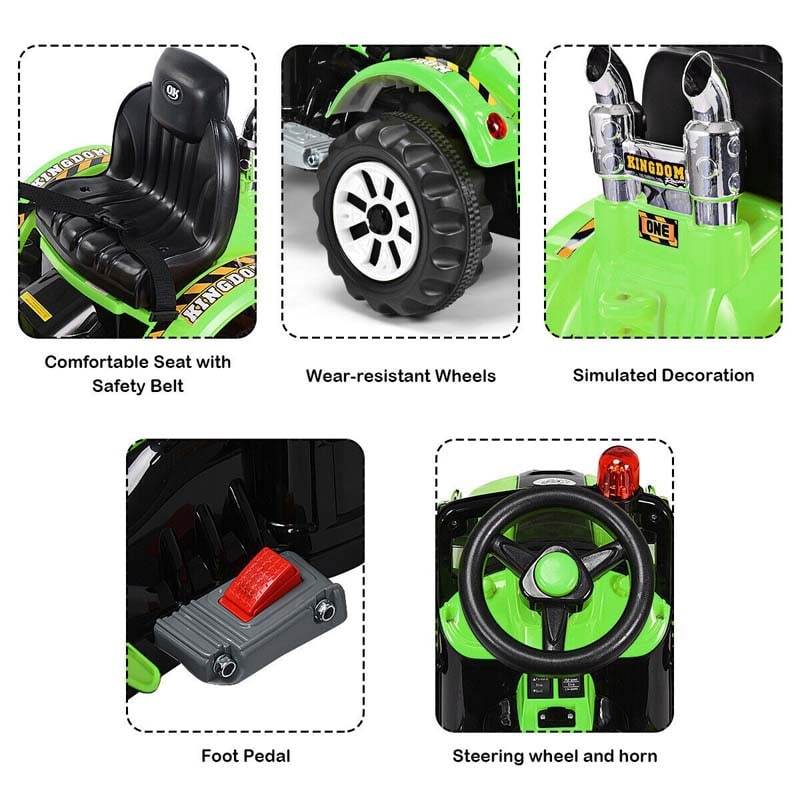 12V Kids Ride-On Excavator Truck, Battery-Powered Construction Vehicle with Front Loader Shovel, Ride-On Digger Toy for Boys Girls Ages 3-8