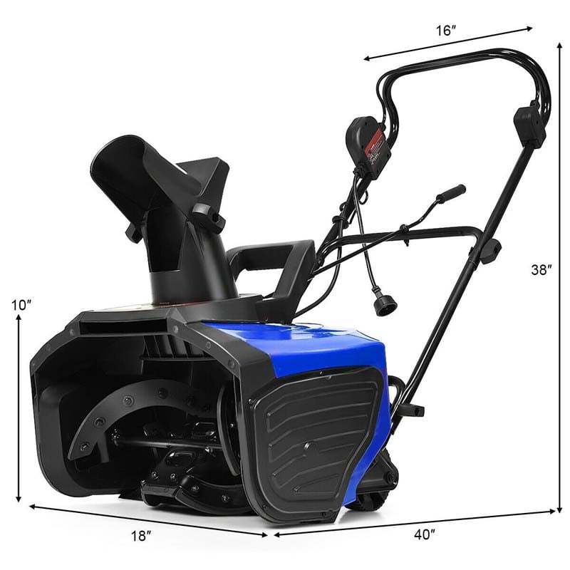 18 Inch Electric Snow Thrower 15 Amp Corded Snow Blower 720Lbs/Minute with 180° Chute Rotation & 2 Transport Wheels