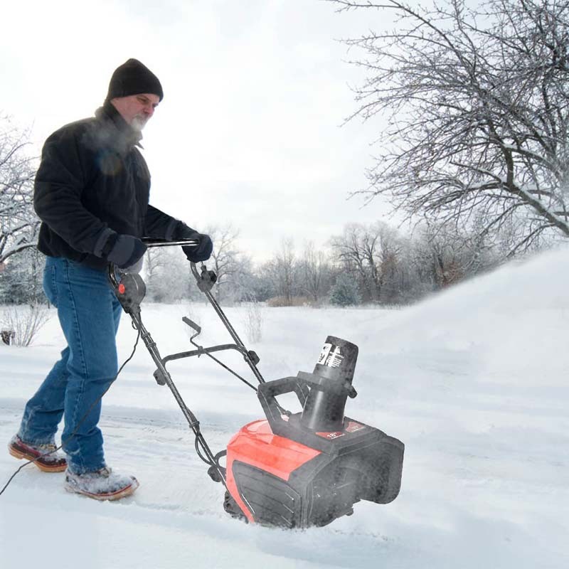 18 Inch Electric Snow Thrower 15 Amp Corded Snow Blower 720Lbs/Minute with 180° Chute Rotation & 2 Transport Wheels