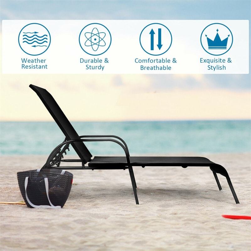 2-Pack Outdoor Sling Chaise Lounge Chairs with 5-Position Adjustable Backrest, Steel Frame Patio Sun Loungers for Poolside, Yard & Balcony