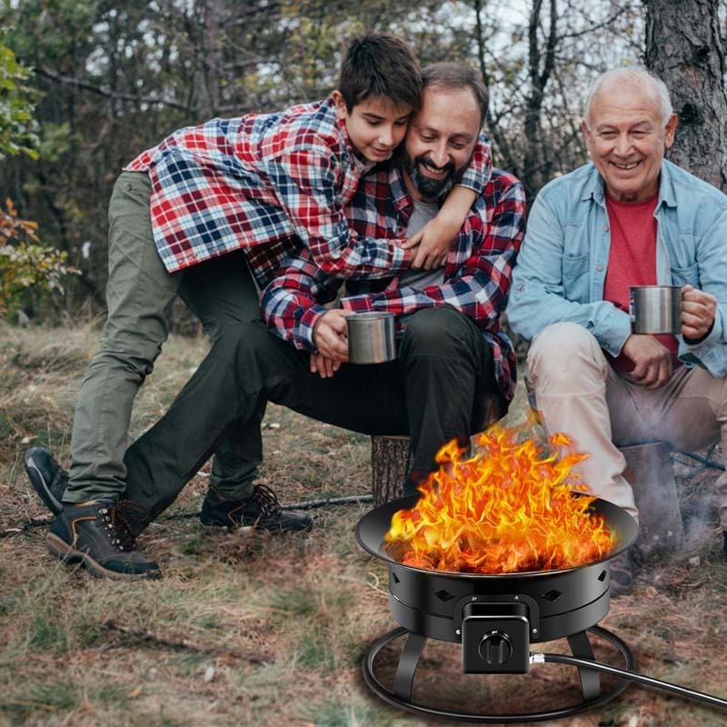 58,000 BTU Portable Propane Fire Pit, 19" Gas Fire Bowl with Cover, Lava Rocks, Carry Kit & Tank Stabilizer for Outdoor Camping, Patio, Backyard